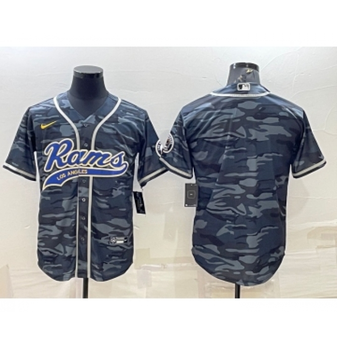 Men's Los Angeles Rams Blank Grey Navy With Patch Cool Base Stitched Baseball Jersey