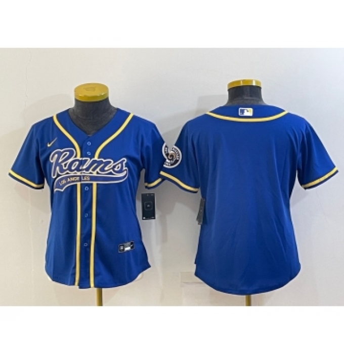 Women's Los Angeles Rams Blank Royal With Patch Cool Base Stitched Baseball Jersey