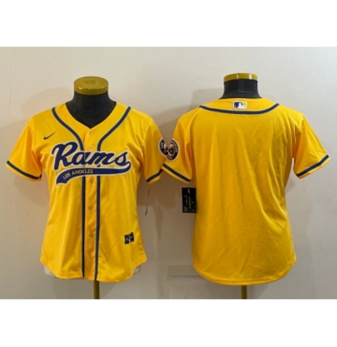 Women's Los Angeles Rams Blank Yellow With Patch Cool Base Stitched Baseball Jersey