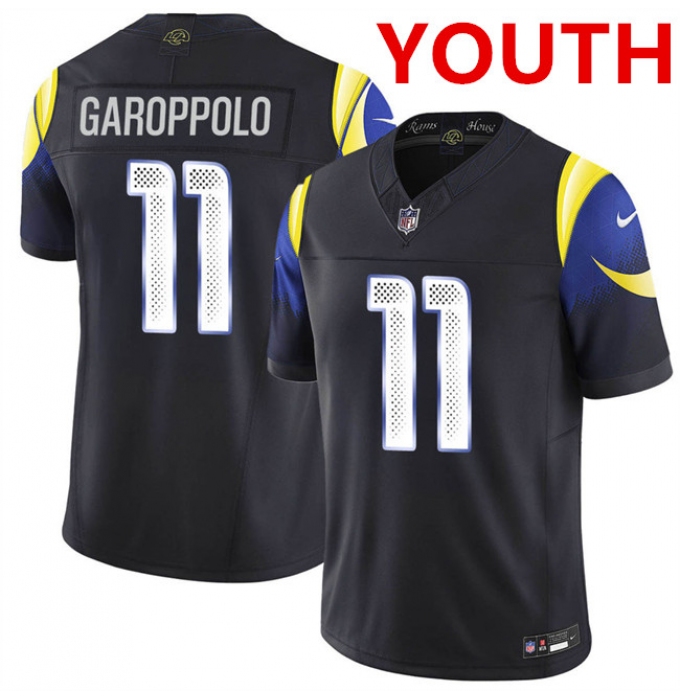 Youth los angeles rams #11 jimmy garoppolo midnight blue 2025 f.u.s.e. “rivalries” vapor limited football stitched jersey