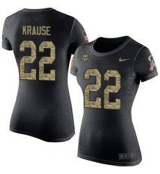 Women's Nike Minnesota Vikings #22 Paul Krause Black Camo Salute to Service T-Shirt