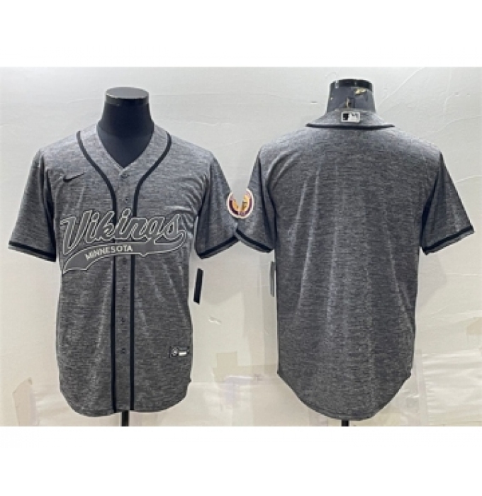 Men's Minnesota Vikings Blank Gray With Patch Cool Base Stitched Baseball Jersey