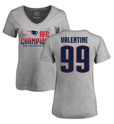 Women's Nike New England Patriots #99 Vincent Valentine Heather Gray 2017 AFC Champions V-Neck T-Shirt