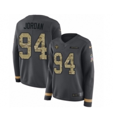 Women's Nike New Orleans Saints #94 Cameron Jordan Limited Black Salute to Service Therma Long Sleeve NFL Jersey