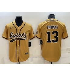 Men's New Orleans Saints #13 Michael Thomas Gold With Patch Cool Base Stitched Baseball Jersey