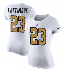Women's Nike New Orleans Saints #23 Marshon Lattimore White Rush Pride Name & Number T-Shirt