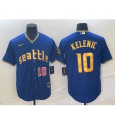 Men's Seattle Mariners #10 Jarred Kelenic Number Blue 2023 City Connect Cool Base Stitched Jersey