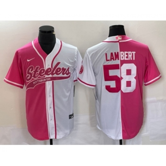 Men's Nike Pittsburgh Steelers #58 Jack Lambert Pink White Two Tone Cool Base Stitched Baseball Jersey Men's Nike Pittsburgh Steelers #58 Jack Lambert Pink White Two Tone Cool Base Stitched Baseball Jersey