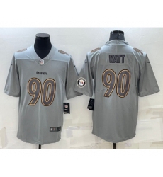 Men's Pittsburgh Steelers #90 TJ Watt LOGO Grey Atmosphere Fashion 2022 Vapor Untouchable Stitched Limited Jersey