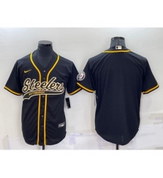 Men's Pittsburgh Steelers Blank Black With Patch Cool Base Stitched Baseball Jersey Men's Pittsburgh Steelers Blank Black With Patch Cool Base Stitched Baseball Jersey