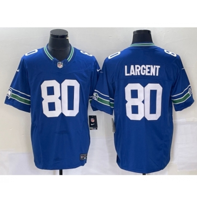 Men's Nike Seattle Seahawks #80 Steve Largent Blue 2023 FUSE Vapor Limited Throwback Stitched Jersey