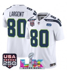 Men's Seattle Seahawks #80 Steve Largent White 2025 F.U.S.E. Super Bowl LX And 50th Season & USA 250 Vapor Limited Football Stitched Jersey