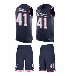 Men's Nike New England Patriots #41 Cyrus Jones Limited Navy Blue Tank Top Suit NFL Jersey