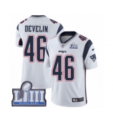 Youth Nike New England Patriots #46 James Develin White Vapor Untouchable Limited Player Super Bowl LIII Bound NFL Jersey