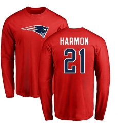 NFL Nike New England Patriots #21 Duron Harmon Red Name & Number Logo Long Sleeve T-Shirt