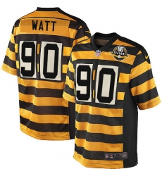 Men's Nike Pittsburgh Steelers #90 T. J. Watt Limited Yellow/Black Alternate 80TH Anniversary Throwback NFL Jersey Men's Nike Pittsburgh Steelers #90 T. J. Watt Limited Yellow/Black Alternate 80TH Anniversary Throwback NFL Jersey
