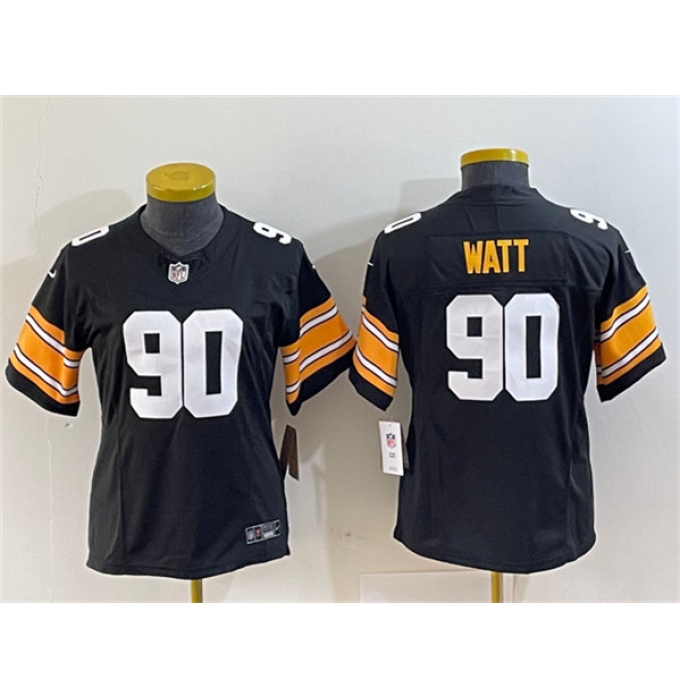 Women's Pittsburgh Steelers #90 T. J. Watt Black 2023 F.U.S.E. Stitched Jersey