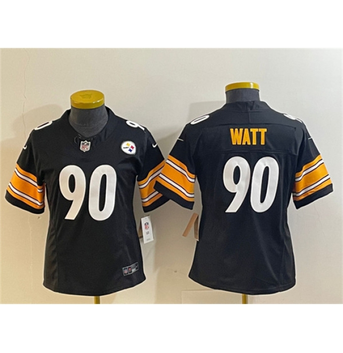 Women's Pittsburgh Steelers #90 T. J. Watt Black 2023 F.U.S.E. Stitched Jerseys