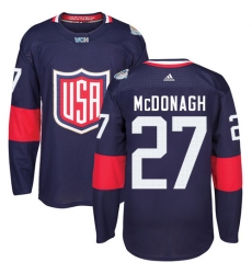 Youth Adidas Team USA #27 Ryan McDonagh Premier Navy Blue Away 2016 World Cup Ice Hockey Jersey