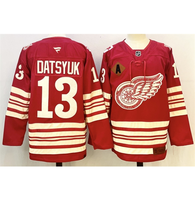 Men's Detroit Red Wings #13 Pavel Datsyuk Red 2025-26 With A Centennial Premium Stitched Hockey Jersey