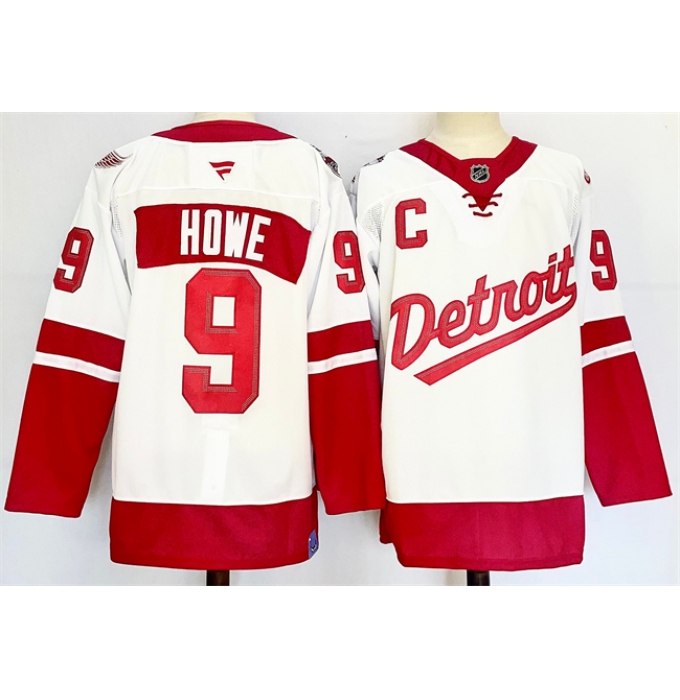 Men's Detroit Red Wings #9 Gordie Howe White Red 2024-25 With C Stitched Jersey