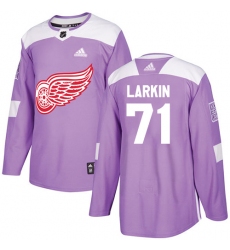 Men's Adidas Detroit Red Wings #71 Dylan Larkin Authentic Purple Fights Cancer Practice NHL Jersey