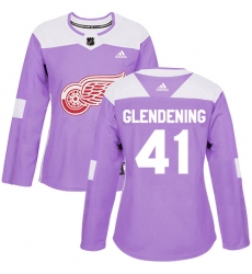 Women's Adidas Detroit Red Wings #41 Luke Glendening Authentic Purple Fights Cancer Practice NHL Jersey