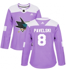 Women's Adidas San Jose Sharks #8 Joe Pavelski Authentic Purple Fights Cancer Practice NHL Jersey
