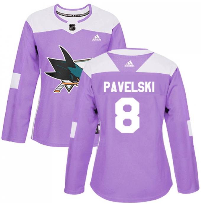 Women's Adidas San Jose Sharks #8 Joe Pavelski Authentic Purple Fights Cancer Practice NHL Jersey