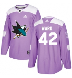 Men's Adidas San Jose Sharks #42 Joel Ward Authentic Purple Fights Cancer Practice NHL Jersey