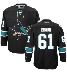 Youth Reebok San Jose Sharks #61 Justin Braun Premier Black Third NHL Jersey