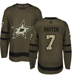 Men's Adidas Dallas Stars #7 Neal Broten Premier Green Salute to Service NHL Jersey
