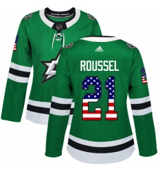 Women's Adidas Dallas Stars #21 Antoine Roussel Authentic Green USA Flag Fashion NHL Jersey