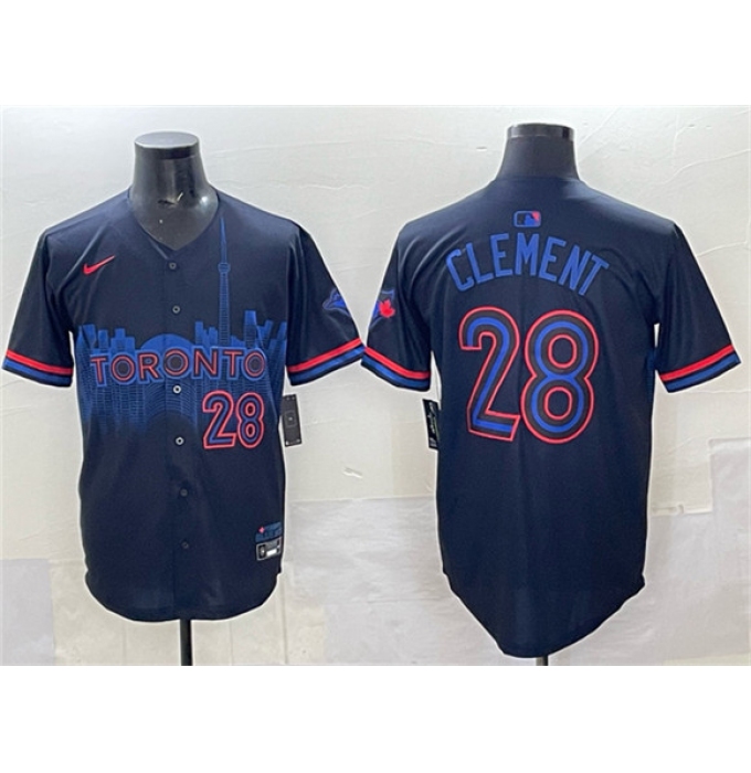 Men's Toronto Blue Jays #28 Ernie Clement Navy 2024 City Connect Limited Stitched Baseball Jersey