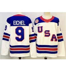 Men's USA #9 Jack Eichel White 2025-2026 Stitched Jersey