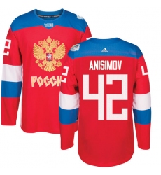 Men's Adidas Team Russia #42 Artem Anisimov Premier Red Away 2016 World Cup of Hockey Jersey