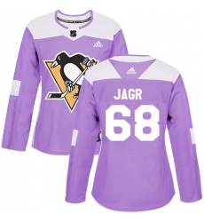 Women's Adidas Pittsburgh Penguins #68 Jaromir Jagr Authentic Purple Fights Cancer Practice NHL Jersey