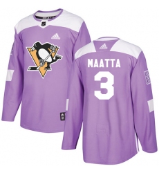 Men's Adidas Pittsburgh Penguins #3 Olli Maatta Authentic Purple Fights Cancer Practice NHL Jersey