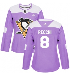 Women's Adidas Pittsburgh Penguins #8 Mark Recchi Authentic Purple Fights Cancer Practice NHL Jersey