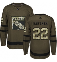 Youth Adidas New York Rangers #22 Mike Gartner Premier Green Salute to Service NHL Jersey