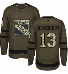 Youth Adidas New York Rangers #13 Sergei Nemchinov Authentic Green Salute to Service NHL Jersey