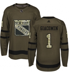 Youth Adidas New York Rangers #1 Eddie Giacomin Premier Green Salute to Service NHL Jersey
