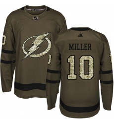 Men's Adidas Tampa Bay Lightning #10 J.T. Miller Authentic Green Salute to Service NHL Jerse