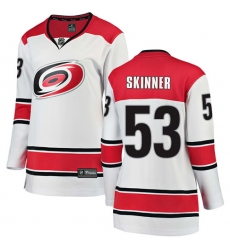 Women's Carolina Hurricanes #53 Jeff Skinner Authentic White Away Fanatics Branded Breakaway NHL Jersey