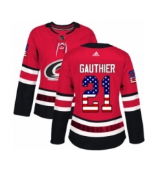 Women's Adidas Carolina Hurricanes #21 Julien Gauthier Authentic Red USA Flag Fashion NHL Jersey Jersey