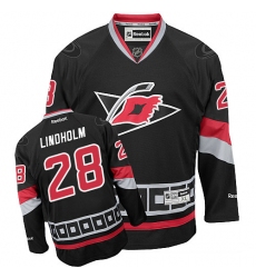 Men's Reebok Carolina Hurricanes #28 Elias Lindholm Premier Black Third NHL Jersey