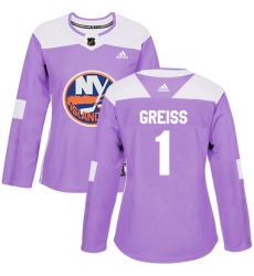Women's Adidas New York Islanders #1 Thomas Greiss Authentic Purple Fights Cancer Practice NHL Jersey