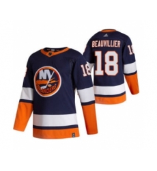 Men's New York Islanders #18 Anthony Beauvillier Navy Blue 2020-21 Reverse Retro Alternate Hockey Jersey