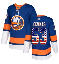 Youth Adidas New York Islanders #53 Casey Cizikas Authentic Royal Blue USA Flag Fashion NHL Jersey