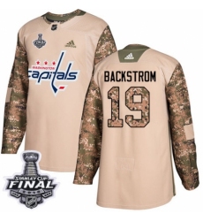 Men's Adidas Washington Capitals #19 Nicklas Backstrom Authentic Camo Veterans Day Practice 2018 Stanley Cup Final NHL Jersey